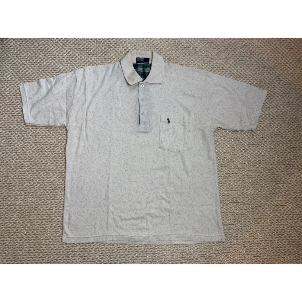 Polo Ralph Lauren Mens vintage‎ Heather Speckled Cotton Pocket Polo Shirt LG